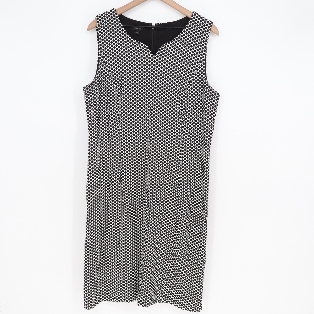 Talbots Dress Womens 16 Sheath Black White Geometric Sleeveless Excellent